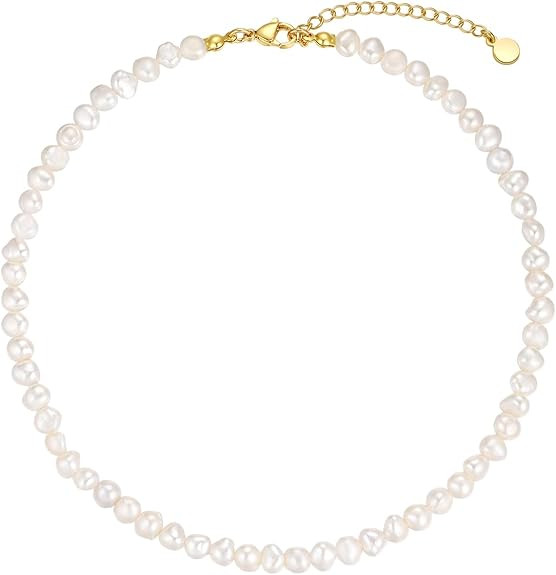 NUZON Natural Freshwater Baroque Pearl Choker Necklace for Women 16’’ | Cultured Pearl Strand... | Amazon (US)
