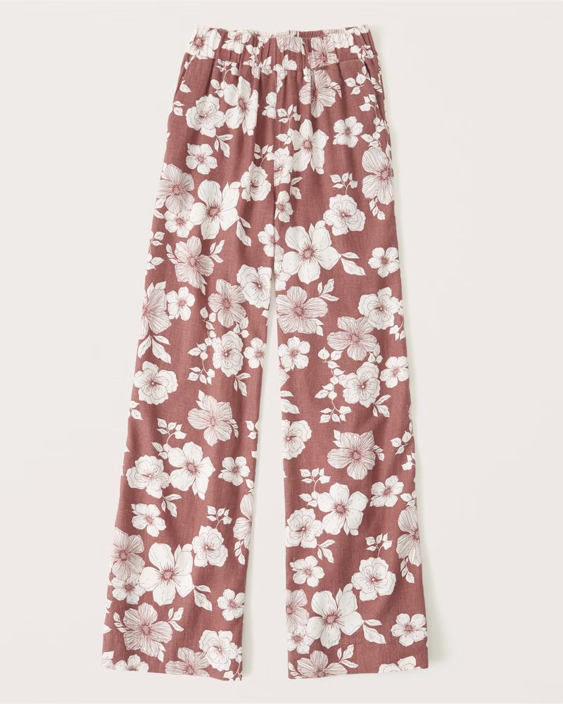 Linen-Blend Pull-On Wide Leg Pants | Abercrombie & Fitch (US)