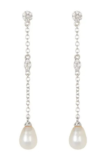 Sterling Silver Swarovski Crystal Accented & 7mm Freshwater Pearl Drop Earrings | Nordstrom Rack