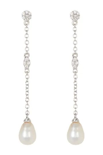 Sterling Silver Swarovski Crystal Accented & 7mm Freshwater Pearl Drop Earrings | Nordstrom Rack