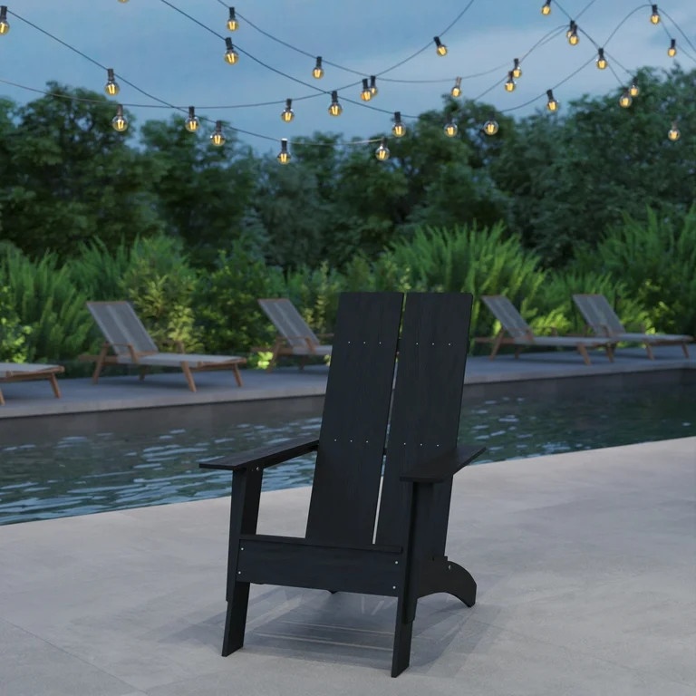 Merrick Lane Modern 2 Slat Back All-Weather Poly Resin Wood Adirondack Chair in Black | Walmart (US)