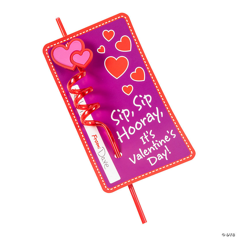 Heart BPA-Free Plastic Straw Valentine Exchanges with Card for 12 | Oriental Trading Company
