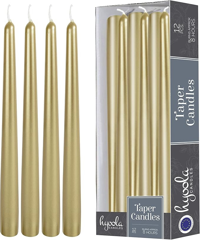 Hyoola Tall Metallic Cream Gold Taper Candles - 10 Inch - Dripless - 12 Pack - 8 Hour Burn Time | Amazon (US)