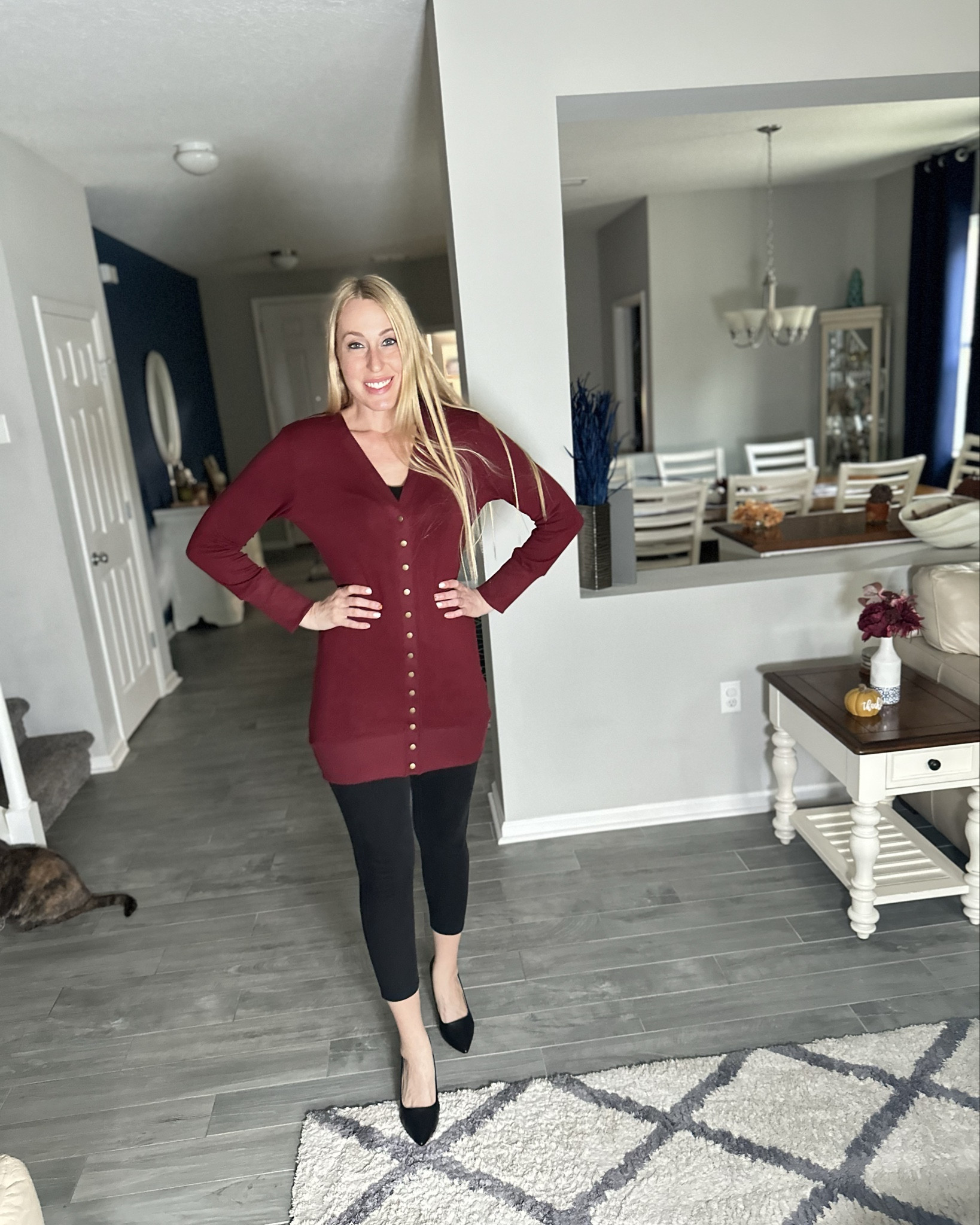 Long button up cardigan 
❤️ it is so long it could be a dress
❤️stretchy, wearing size small, fits true to size 

#LTKStyleTip #LTKFindsUnder50 #LTKWorkwear