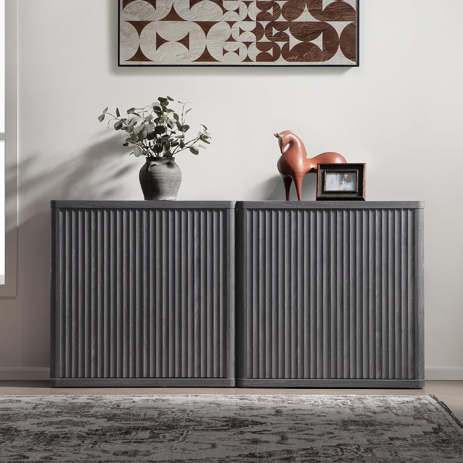 SICOTAS Buffet Cabinet with Storage Sideboard Accent Modern Credenza with Doors & Shelves Fluted ... | Amazon (US)
