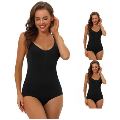 INSPIRE CHIC Women's Shaping Tummy Control Adjustable Straps Sculpting Adult Leotard 3 Packs 3 Black Medium | Target