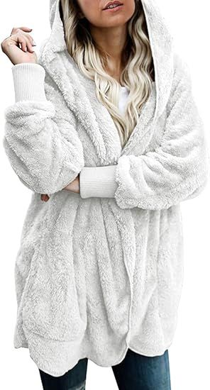 Dokotoo Womens Long Sleeve Solid Fuzzy Fleece Open Front Hooded Cardigans Jacket Coats Outwear wi... | Amazon (US)