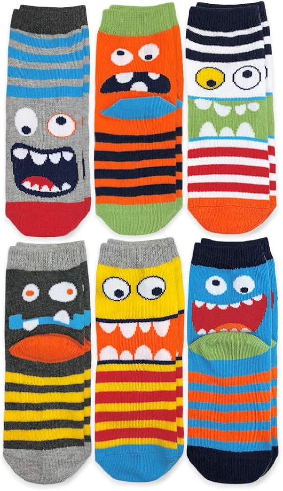 Jefferies Socks Boys' Monster Pattern Crew Socks 6 Pair Pack | Amazon (US)