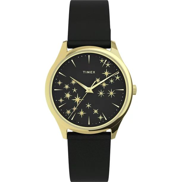 Timex Women's Starstruck 32mm Watch – Gold-Tone Case Black Dial with Black Leather Strap | Walmart (US)