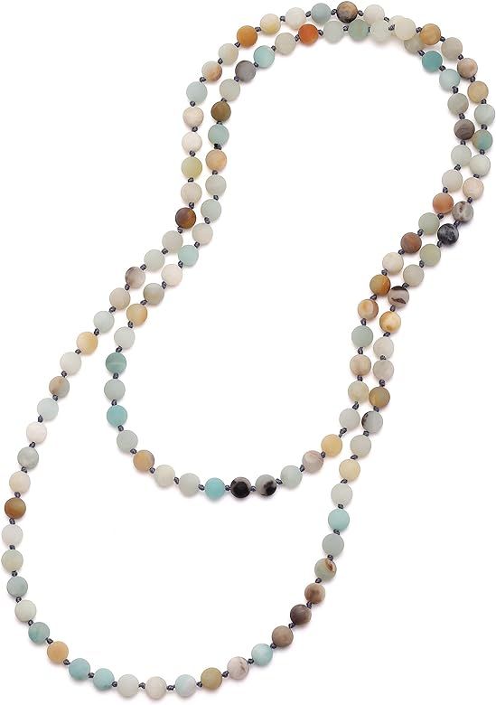 8mm Natural Amazonite & Blue Goldsand Long Beaded Necklace Wrap Bracelet Handmade Jewelry for Wom... | Amazon (US)