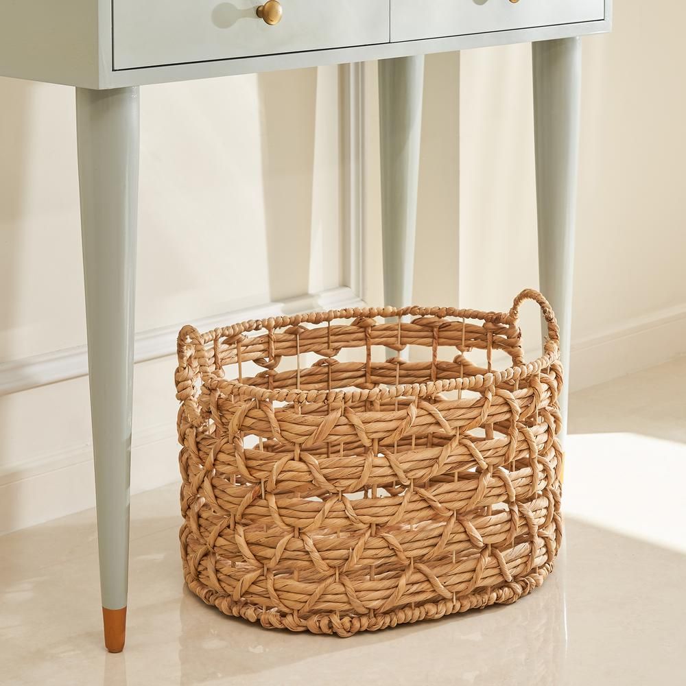 Vifah Camila Medium Oval Hand-Woven Water Hyacinth Storage Decorative Basket-V50015-M - The Home ... | The Home Depot