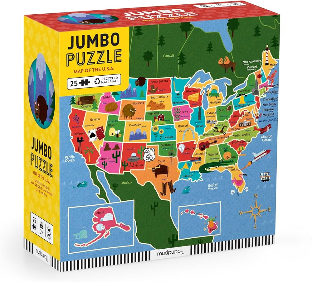 Mudpuppy Map Of USA - Jumbo 25 Piece Jigsaw Floor Puzzle Featuring States, Capitals, and More! | Amazon (US)