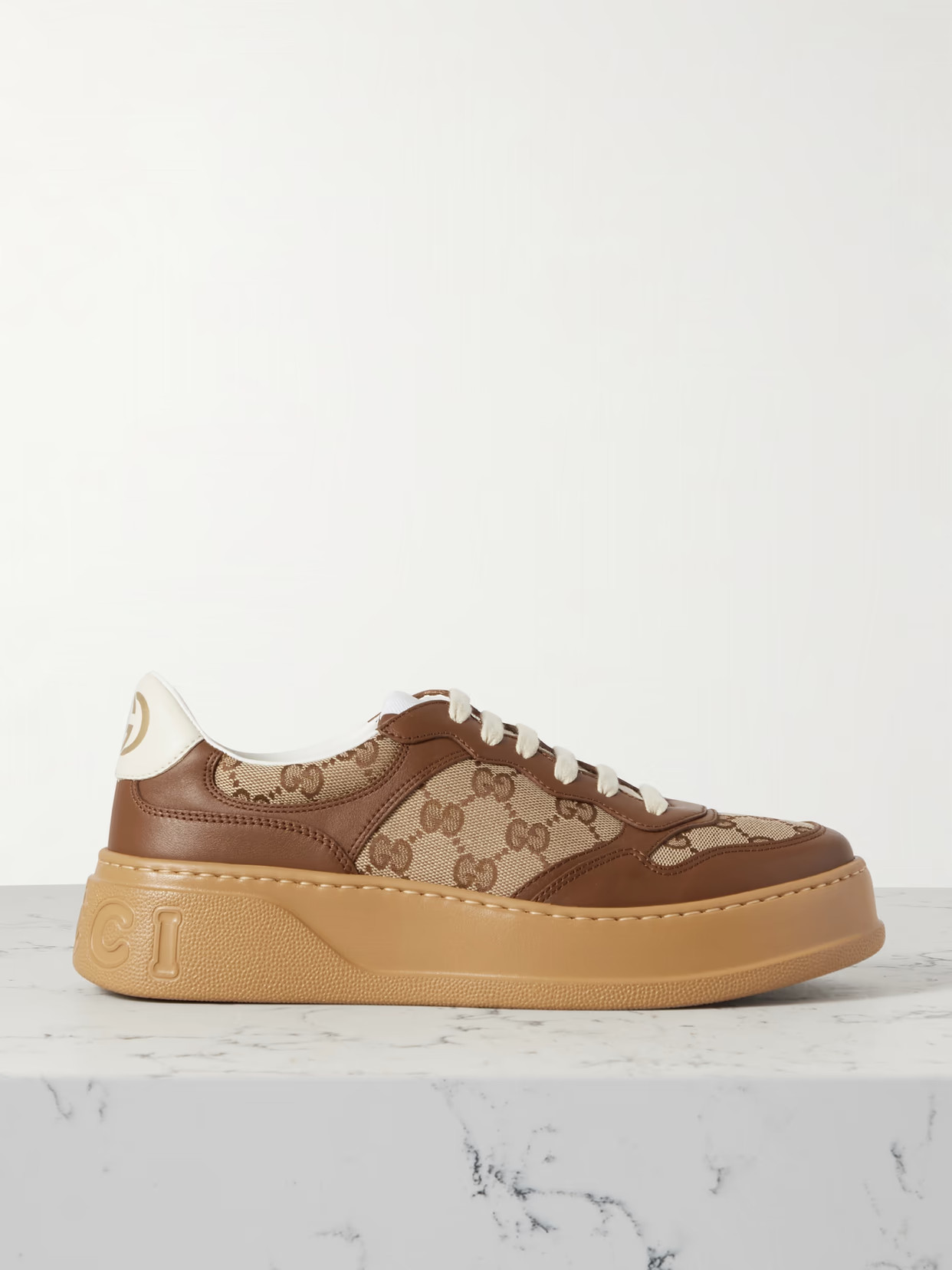 Gucci - Gg Leather And Canvas Sneakers - Neutrals | NET-A-PORTER (US)