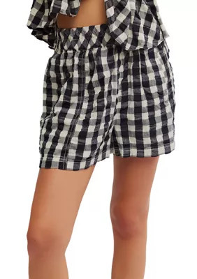 Free People Get Free Seersucker Pull-On Shorts, Black, Small | Belk