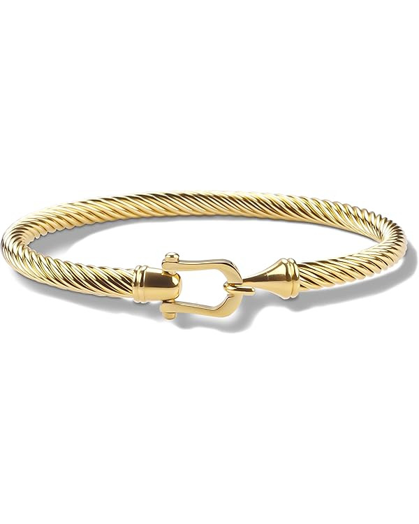 Twisted Cable Bracelet Stylish Fine Stainless Steel Cable Cuff Bracelet with Hook Clasp Bracelets... | Amazon (US)