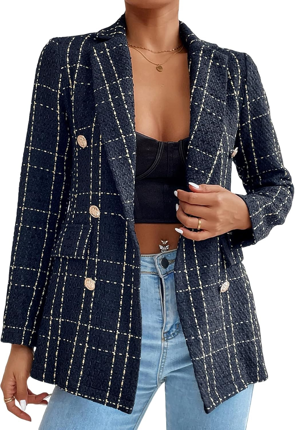 WDIRARA Women's Graphic Print Blazer Button Open Front Long Sleeve Jacket Multicolored | Amazon (US)