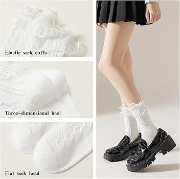 Women Lace Socks Ruffle Frilly Socks - Comfortable Cotton Cute Socks Princess Lolita for Ladies G... | Amazon (US)
