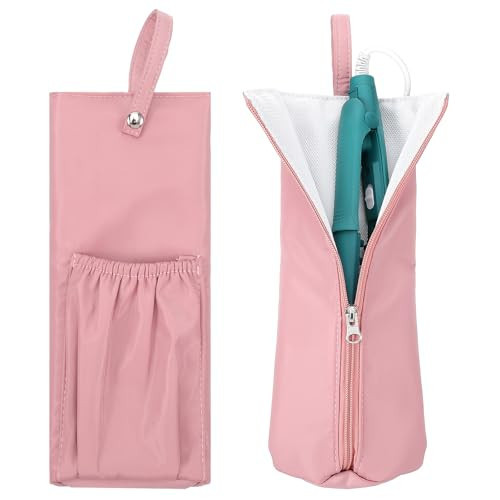 Gsbnjuy Hot Iron Holder Hot Tools Organizer Heat Resistant Mat Case Portable Hair Styling Tools Cover Pouch Hair Straightener Travel Bag with Zip for Curling Flat Iron Home Travel Pink | Amazon (US)
