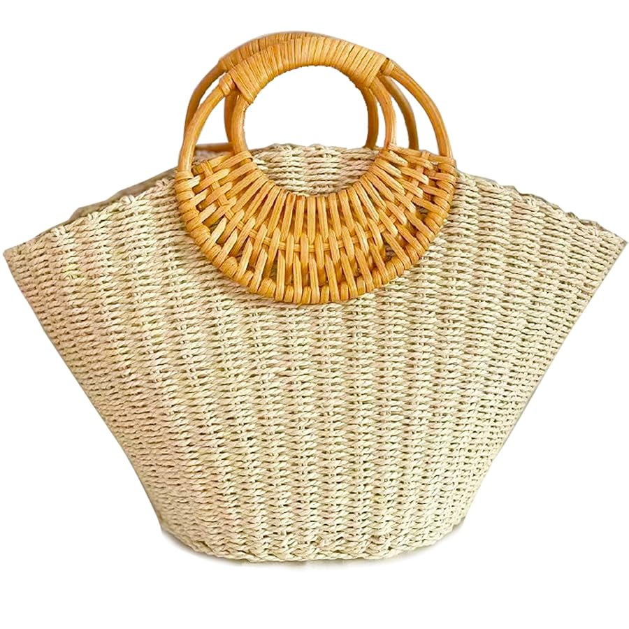 QZUnique Hand-woven Straw Bag Women Summer Beach Handbag Purse Retro Rattan Tote Clutch Travel Ba... | Amazon (US)