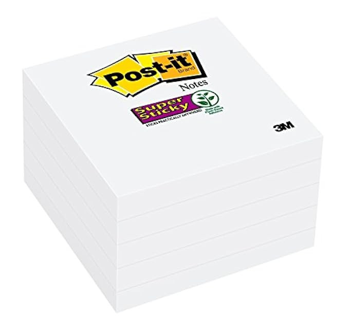 Post-it Super Sticky Notes, 2x Sticking Power, 3 x 3-Inches, White, 5-Pads/Pack (654-5SSW) | Amazon (US)