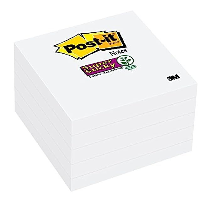 Post-it Super Sticky Notes, 2x Sticking Power, 3 x 3-Inches, White, 5-Pads/Pack (654-5SSW) | Amazon (US)
