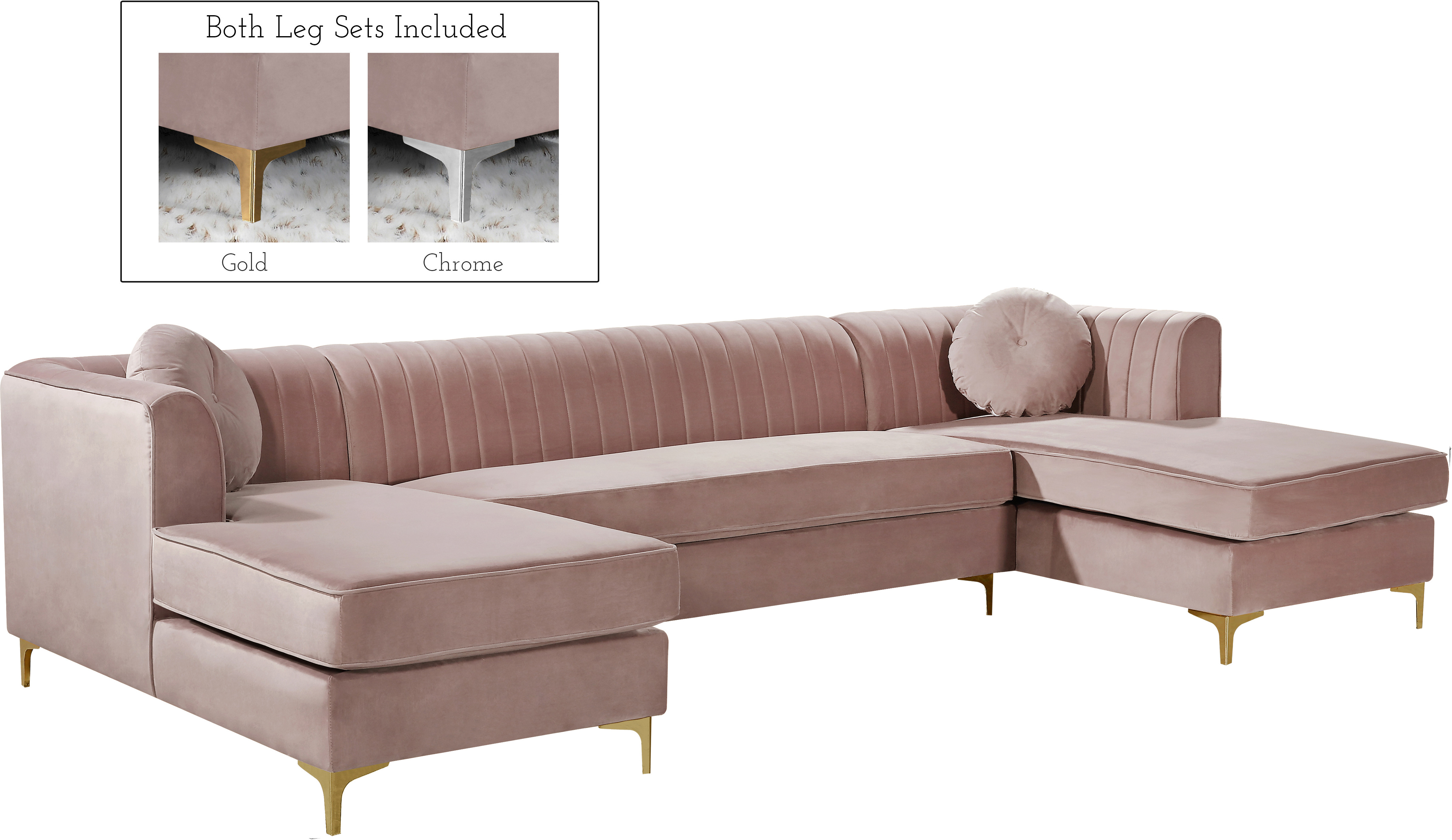 Meridian Furniture Graham Velvet 3pc Sectional in Pink 661Pink-Sectional | 1stopbedrooms
