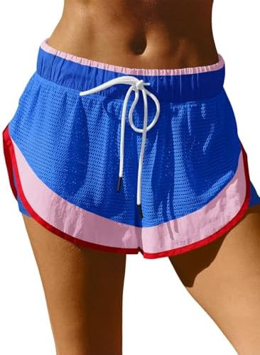 Fisoew Women Athletic Shorts 2 in 1 Running High Split Color Block Workout Yoga Mesh Shorts Pocke... | Amazon (US)