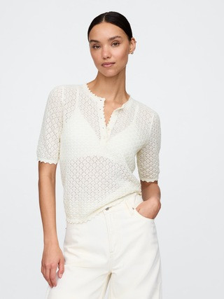 Linen-Blend Pointelle Henley Top | Gap (CA)