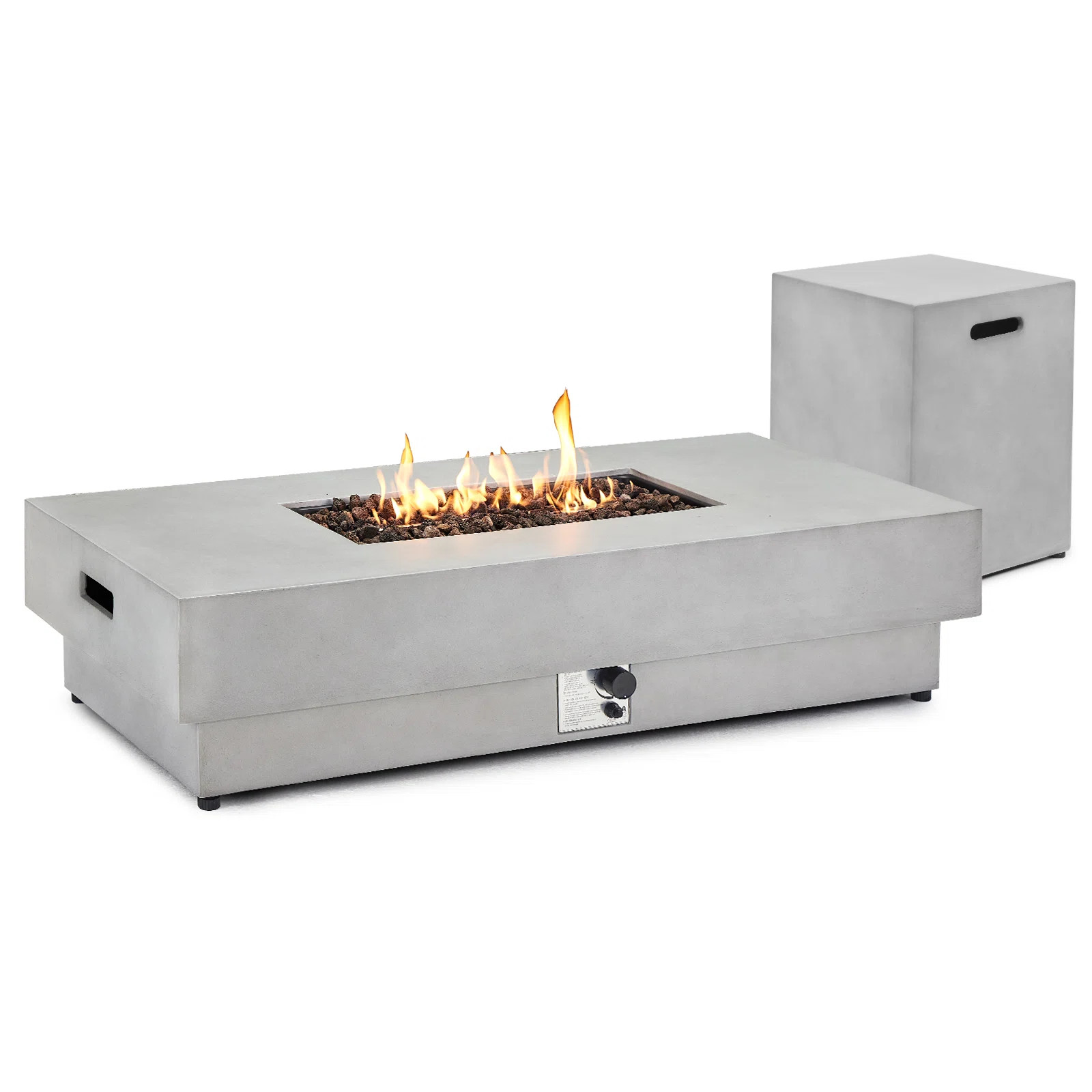 60" Outdoor Propane Fire Pit table with Tank Cover Table, 50,000 BTU, Concrete Rectangular Gas Fi... | Wayfair North America
