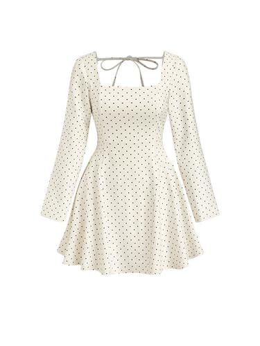 CIDER Womens Polka Dot Dress Vintage Square Neck Casual Long Sleeve A Line Mini Date Night Dress Fall 2025 | Amazon (US)