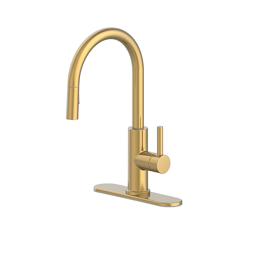 allen + roth Harlow Simplefit Brushed Gold Single Handle Deck-mount Pull-down Kitchen Faucet with... | Lowe's