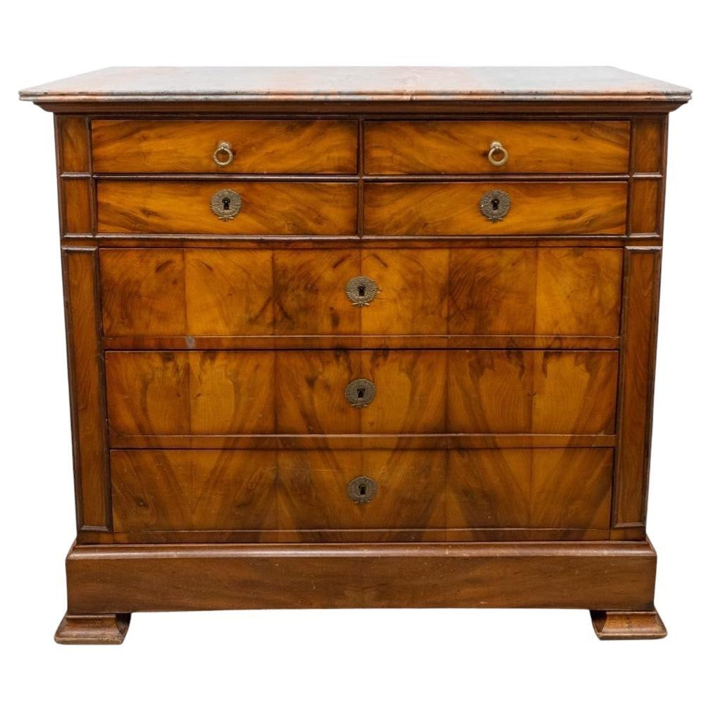 19th Century French Louis Phillipe Cherry Marble Top Chest of Drawers Commode | 1stDibs