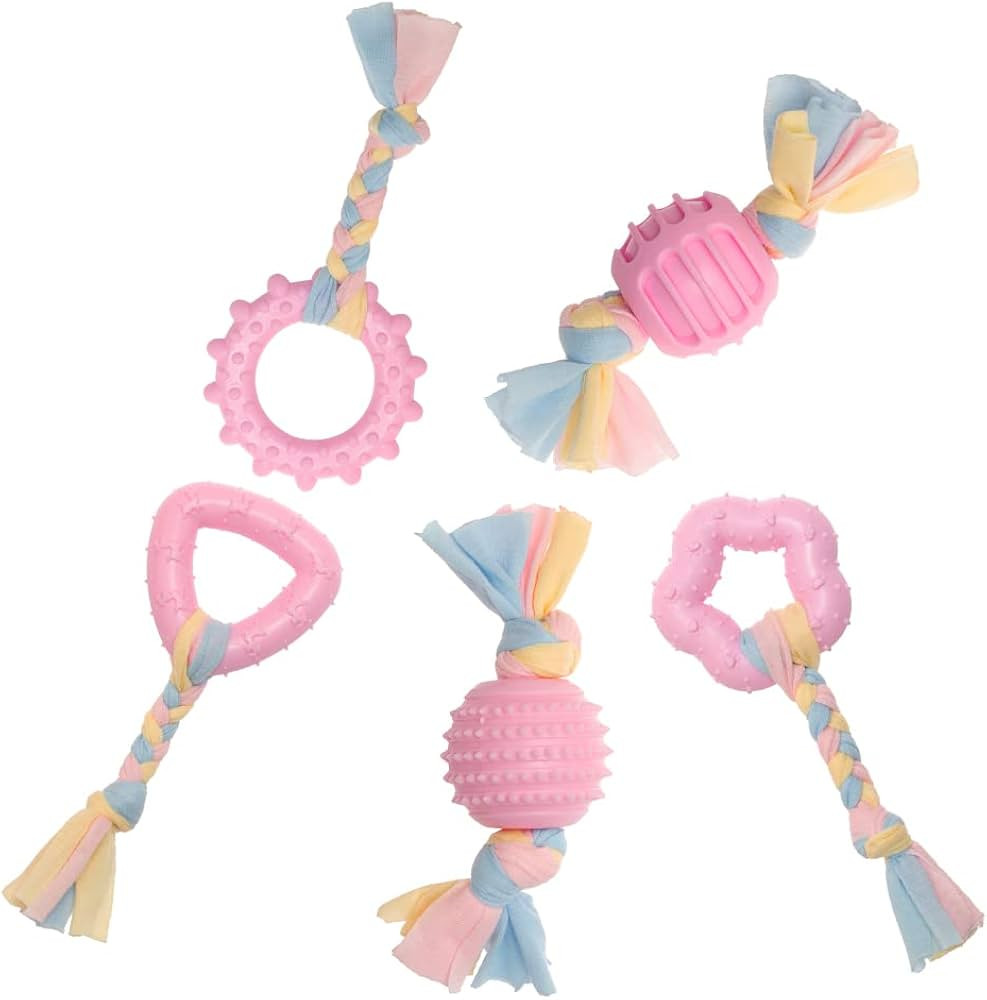 PUPTECK 5 Packs Puppy Dog Chew Toys - Cute Pink Safe Pet Rope Toy for Small Medium Doggies, Durab... | Amazon (US)