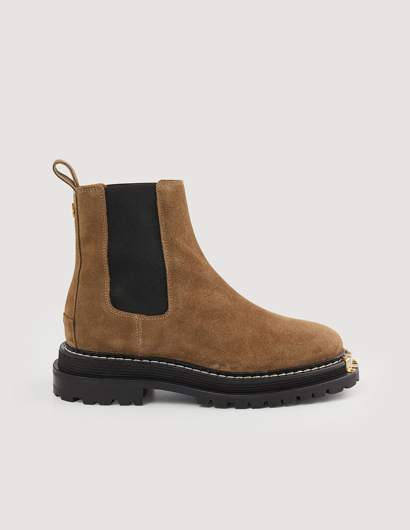 Elasticated leather Chelsea ankle boots | Sandro-Paris US