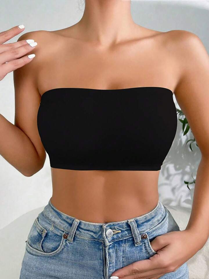 1pc High Elasticity, Breathable & Seamless Solid Color Bandeau Top For Slip-Proof | SHEIN