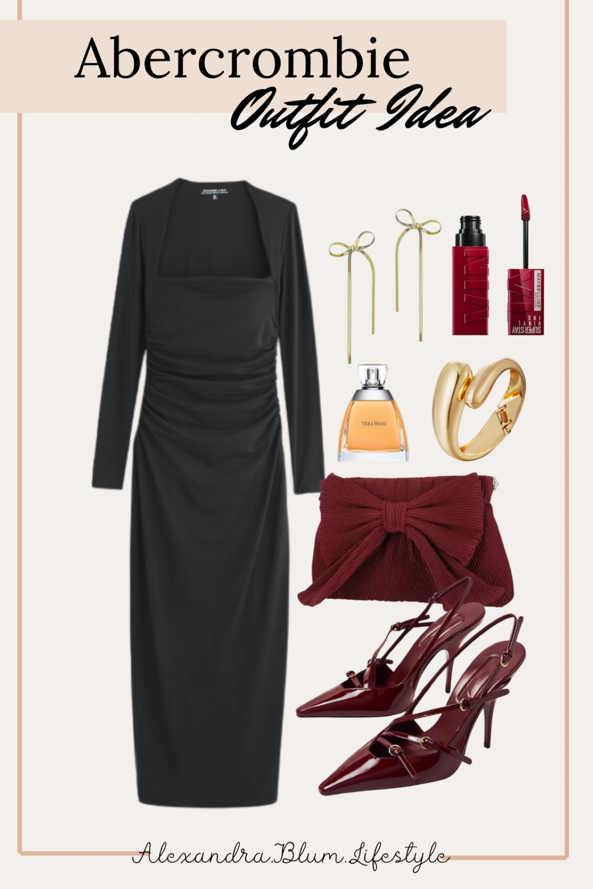 Black mesh long sleeve dress from Abercrombie makes the perfect winter wedding guest dress or holiday party dress! I paired it with burgundy red stiletto heels, bow clutch, and gold jewelry from Amazon! Thanksgiving outfit! 

#LTKWedding #LTKParties #LTKHoliday