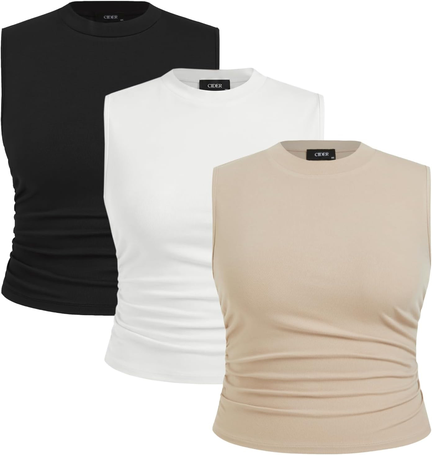CIDER Plus Size Tops for Women Sleeveless Ruched Crew Neck Crop Tank Top Summer Casual Outfits | Amazon (US)