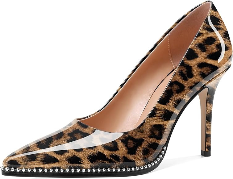 SAMMITOP Women Beaded Pumps Closed Pointed Toe High Heel Slip On Stilettos 3.5 Inch Sexy Heeled D... | Amazon (US)