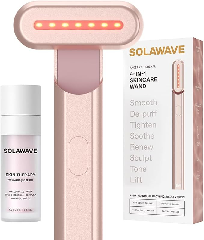 Solawave 4-in-1 Red Light Therapy Wand + Activating Serum | LED Skincare Device for Face & Neck |... | Amazon (US)