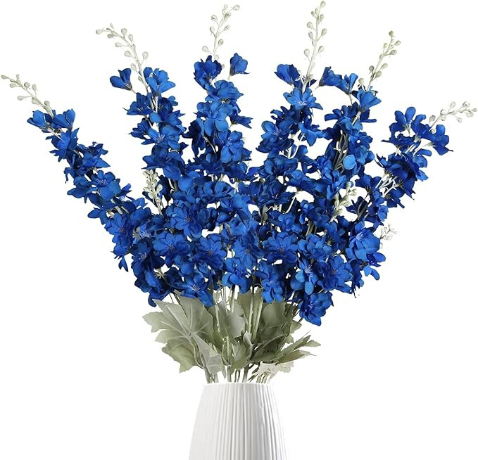 IPOPU Delphinium Artificial Flowers Royal Blue Fake Larkspur Flowers 6 PCS 33.5 in Long Stem Arti... | Amazon (US)