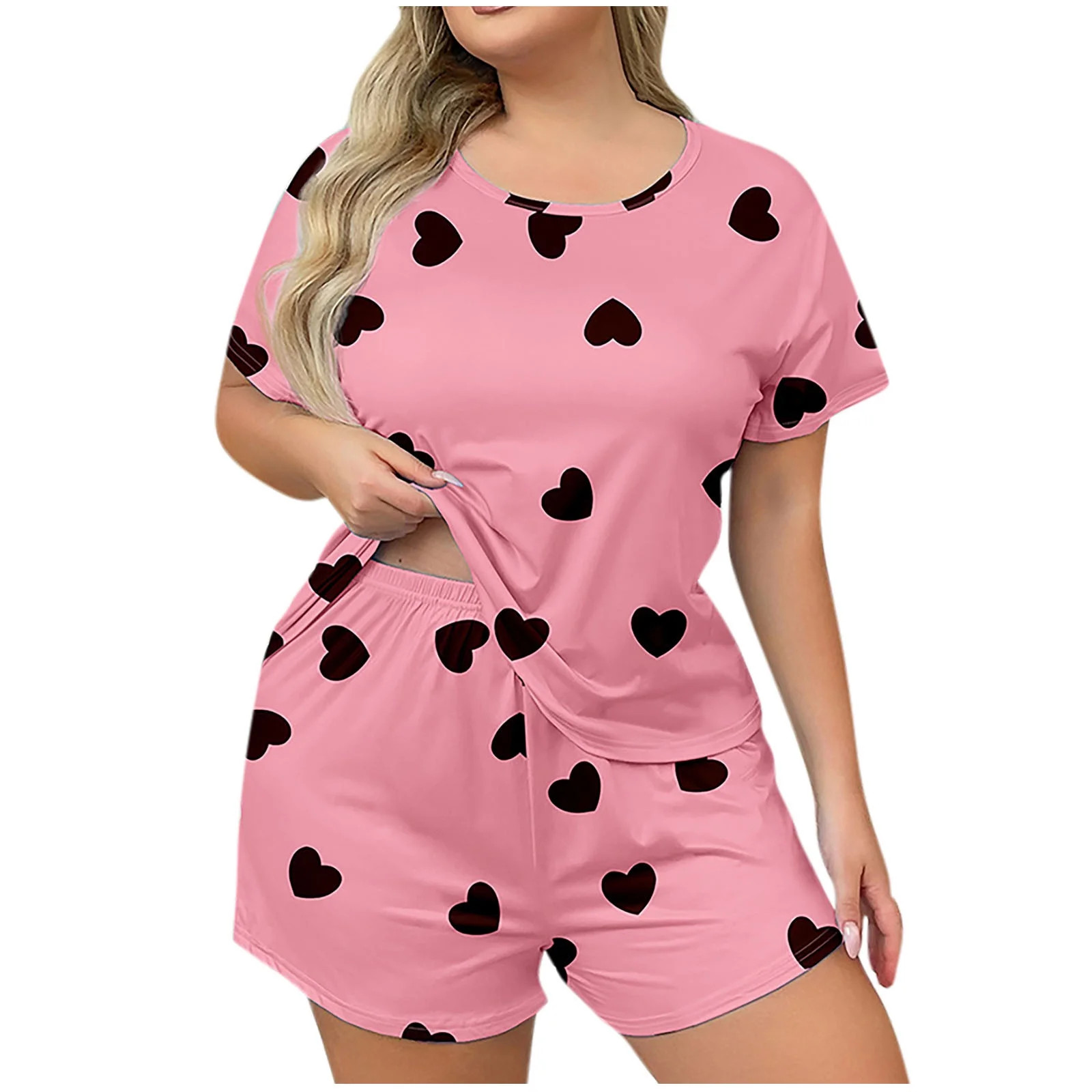 Diufon Plus Size Pajamas for Women Valentines Printed Short Sleeve Top & Shorts Valentine's Day S... | Walmart (US)