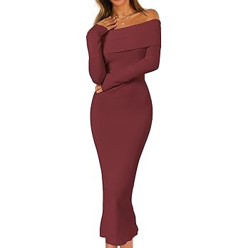 MEROKEETY Women's Fall Off Shoulder Bodycon Sweater Dress Formal Long Sleeve Elegant Cocktail Par... | Amazon (US)
