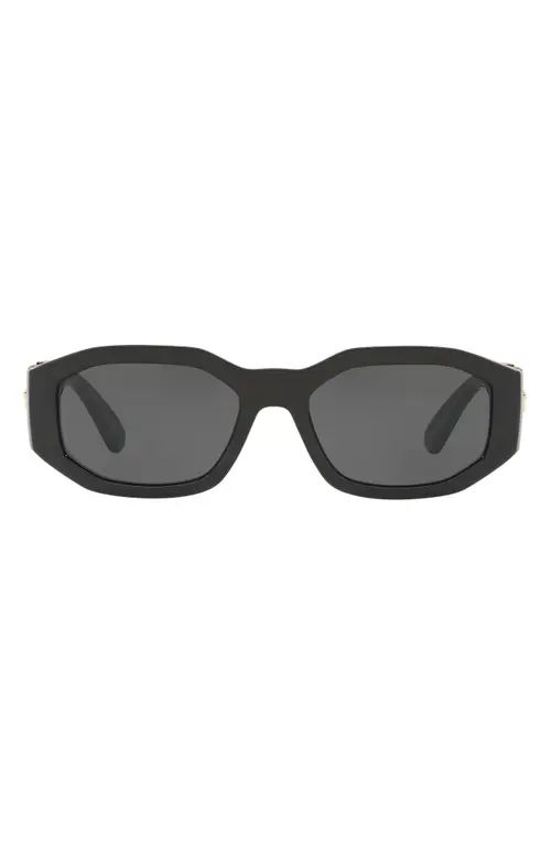 Versace Biggie 53mm Round Sunglasses in Black Solid at Nordstrom | Nordstrom