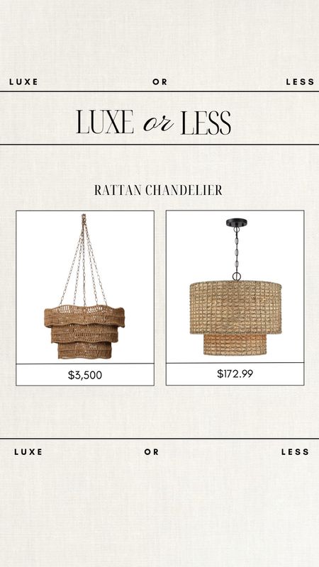 Luxe or Less - Rattan Chandelier!

Two gorgeous options on either budget!

rattan lighting, rattan chandelier, chandelier, home deals, affordable lighting, luxury lighting, unique lighting, unique home finds

#LTKhome