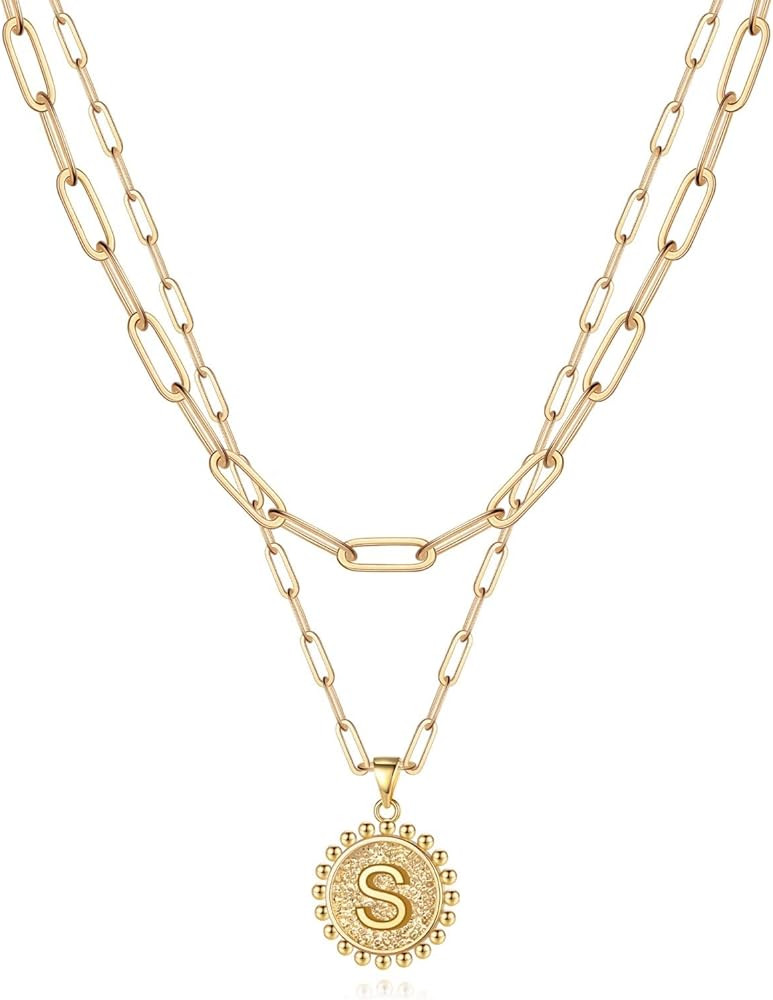 Yoosteel Gold Initial Necklaces for Women Girls, 14K Gold Plated Dainty Layering Paperclip Link C... | Amazon (US)