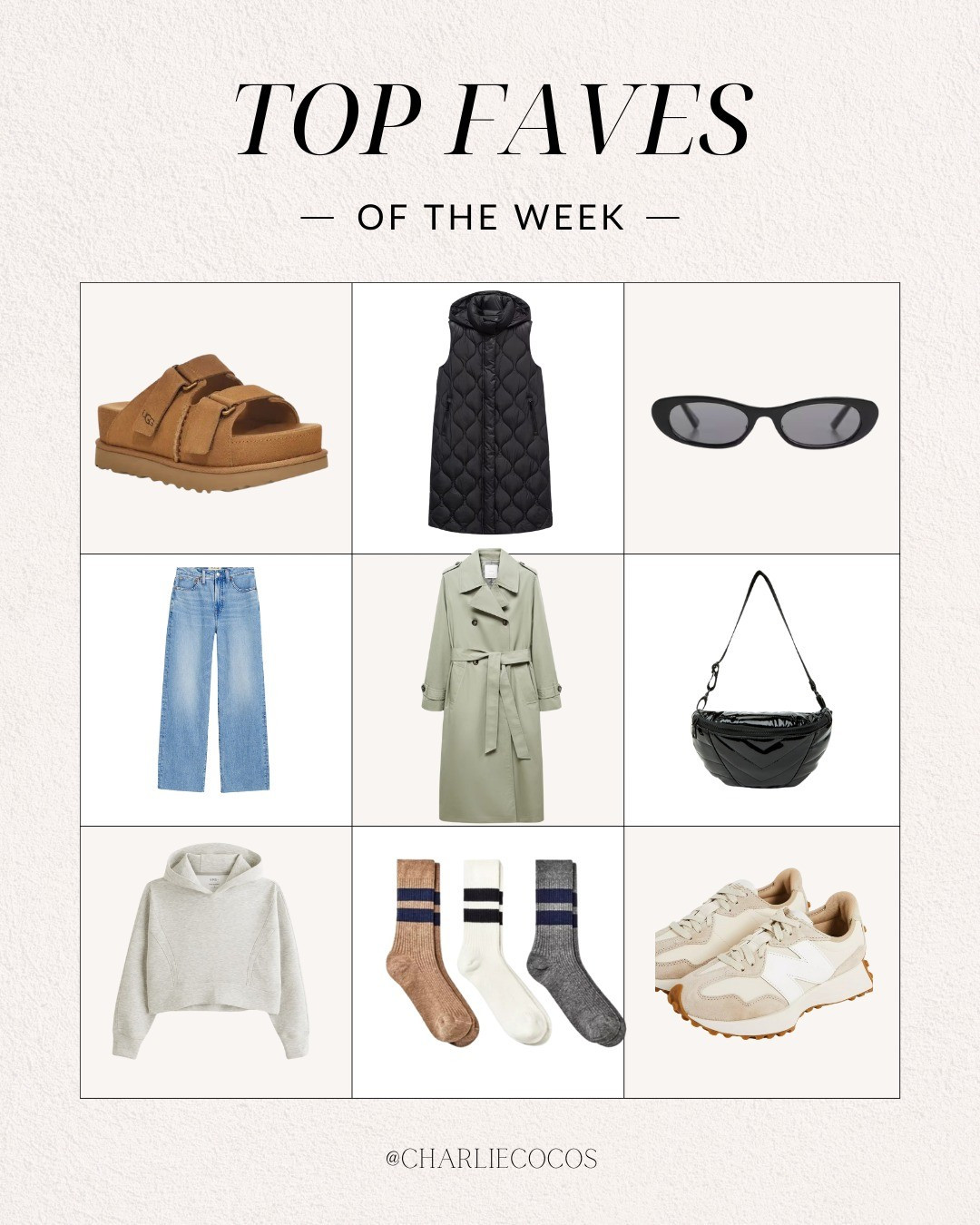 Top favorites. Ugg sandals. Spring accessories. Crossbody bags. Think royln. Sunglasses. Hoodie. Quilted vest. New balance 327. Neutral. Wide leg jeans. Madewell.

#LTKSpringSale #LTKshoecrush #LTKfindsunder100