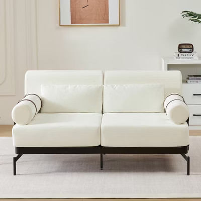 Airsurfer Modern 59" Loveseat Sofa Couch, 2-Seater with USB Ports and Unique Cylindrical Armrests, Comfortable Fabric Sofa for Living Room, Beige | Target