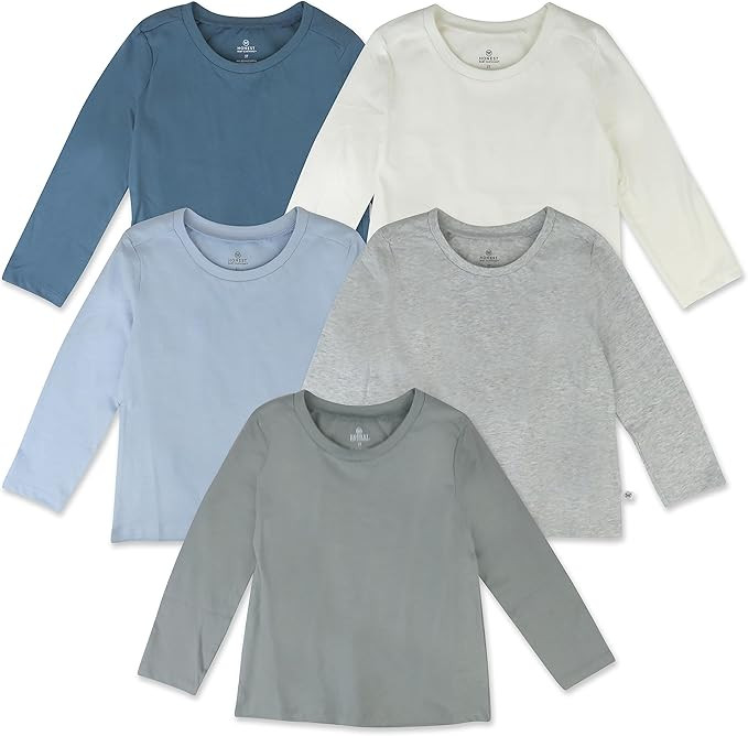 HonestBaby 5-Pack Long Sleeve T Shirts 100% Organic Cotton for Toddler, Little Kids Boys, Girls | Amazon (US)