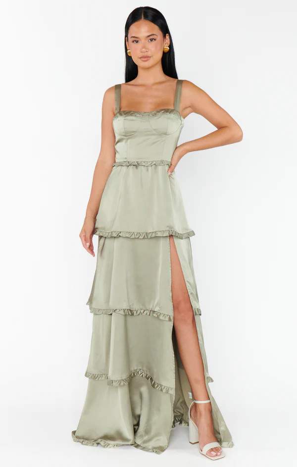 Lady Corset Dress ~ Moss Green Luxe Satin | Show Me Your Mumu