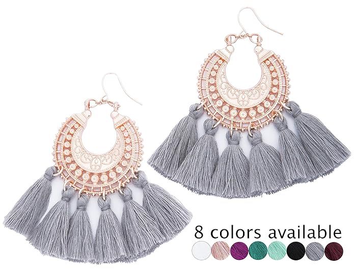 Rose Gold Tassel Earrings: Pink fringe gifts for women. Fashion drop dangle tassle earing by BLUS... | Amazon (US)